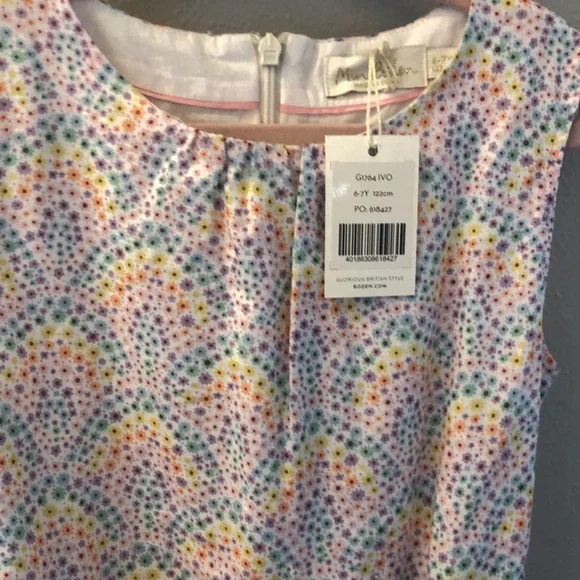 Mini Boden NWT girls size 6-7 cotton linen dress with rainbow floral print - Picture 2 of 4